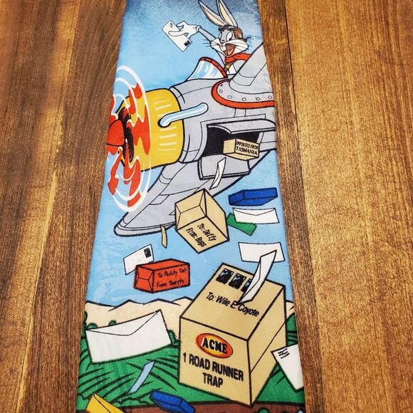 VTG Looney Tunes Bugs Bunny Stamp Collection Neck Tie 1997 - Picture 2 of 5